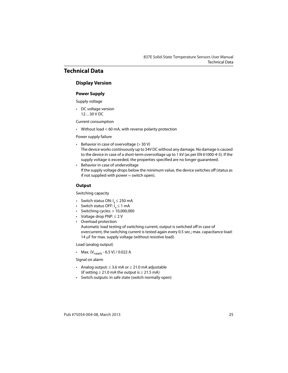 Technical data | Rockwell Automation 837E Solid-State Temperature Sensors User Manual | Page 27 / 32