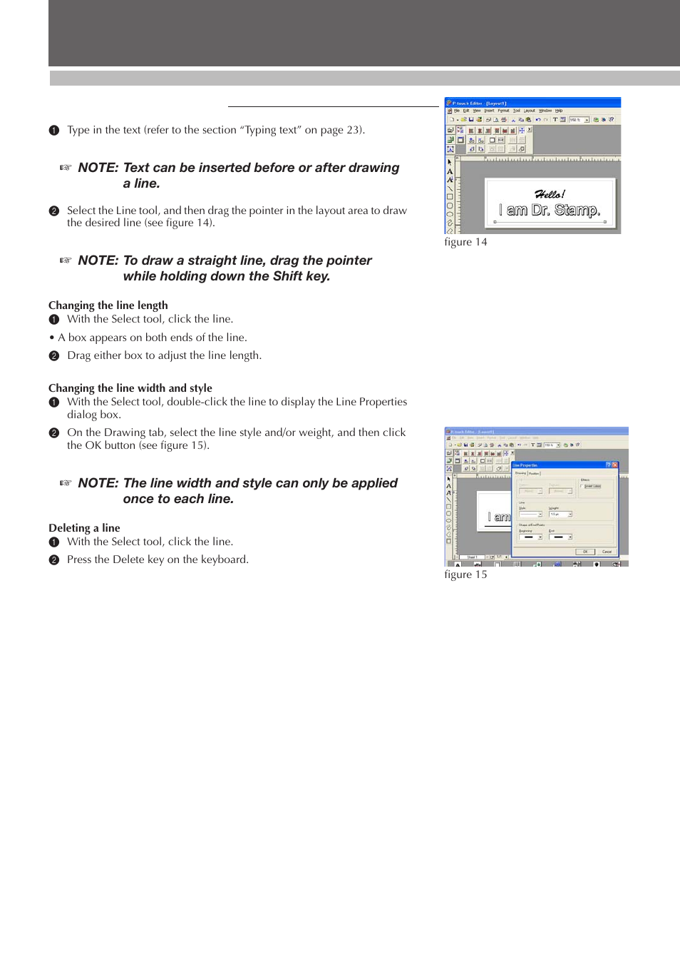 Drawing lines in a stamp, Desigining a stamp (stampcreator p-touch editor) | Brother SC-2000 User Manual | Page 29 / 64