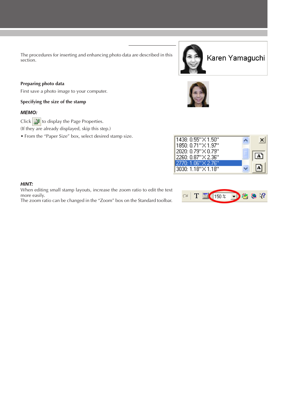 Making a stamp containing a photo, Desigining a stamp (stampcreator p-touch editor) | Brother SC-2000 User Manual | Page 34 / 64