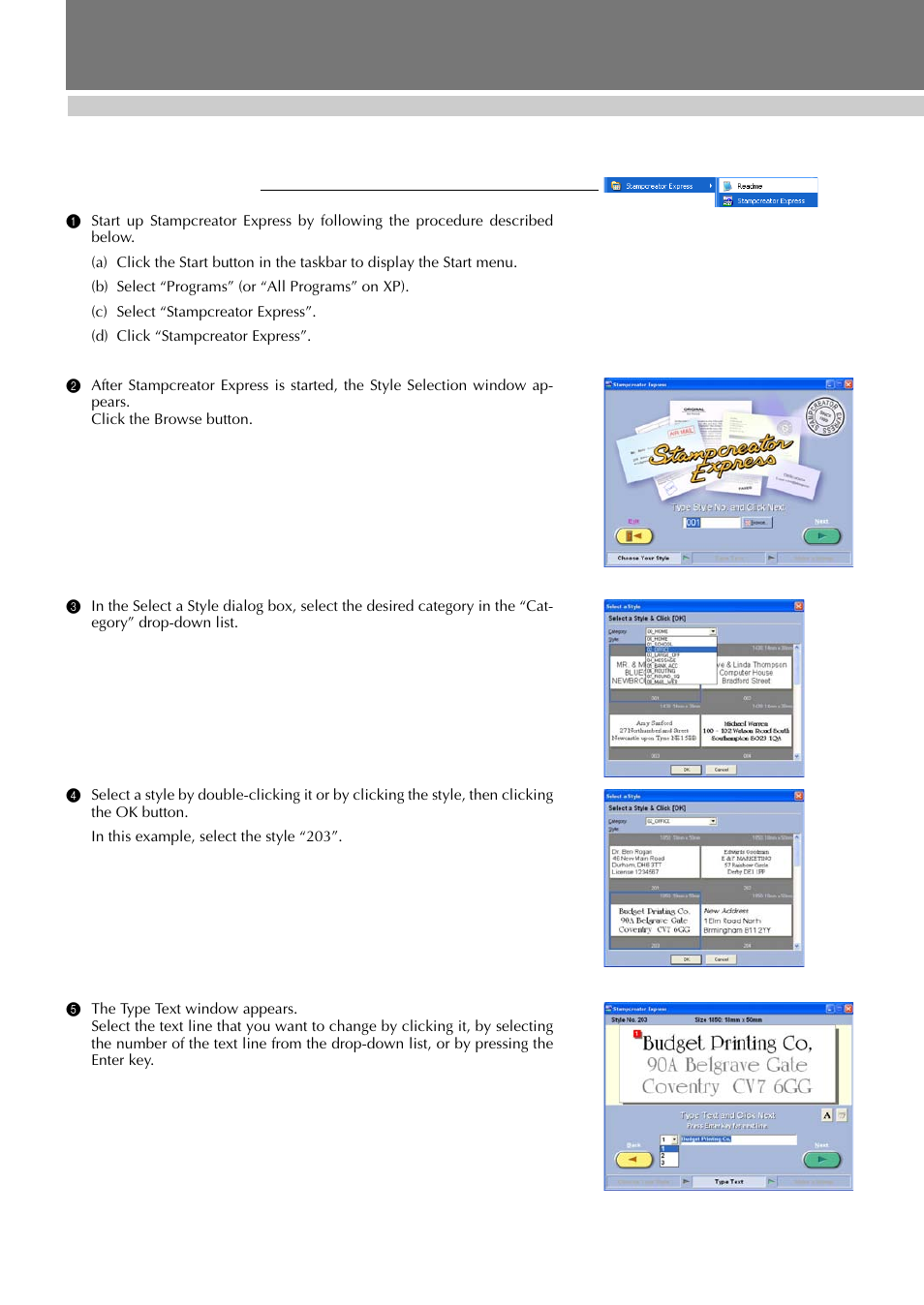 Stampcreator express, Formatting a stamp, Desigining a stamp (stampcreator express) | Brother SC-2000 User Manual | Page 39 / 64