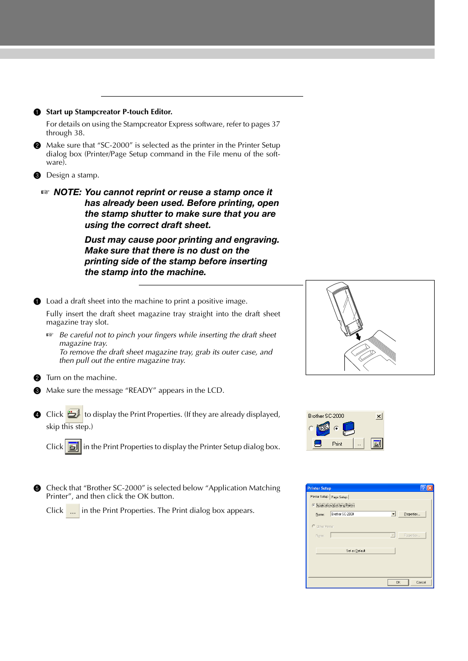 Making a stamp, Final steps, Getting ready | Printing a draft sheet | Brother SC-2000 User Manual | Page 44 / 64
