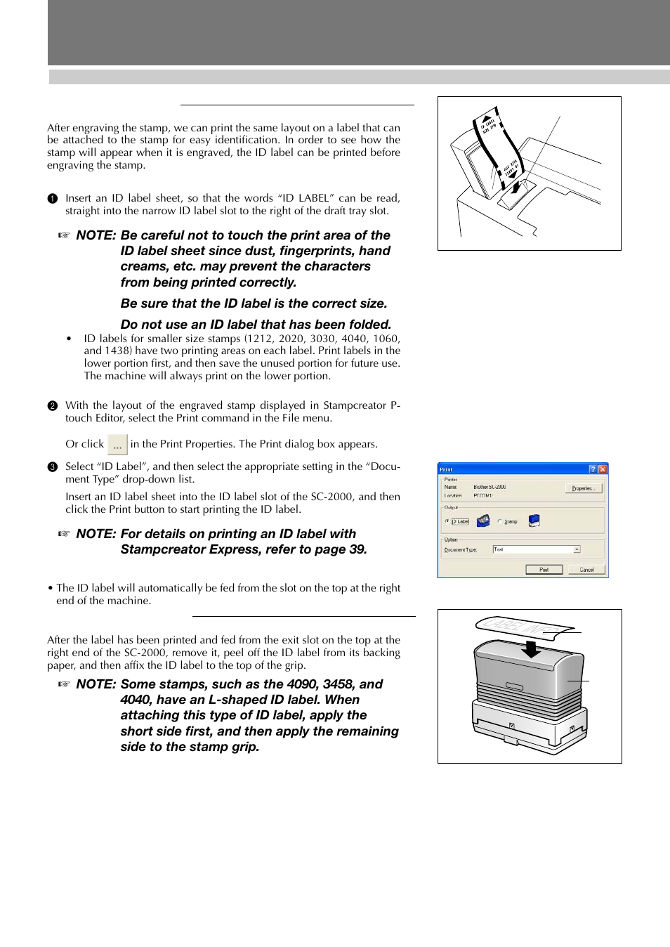 Desigining a stamp, Making an id label, Applying an id label | Making a stamp | Brother SC-2000 User Manual | Page 49 / 64