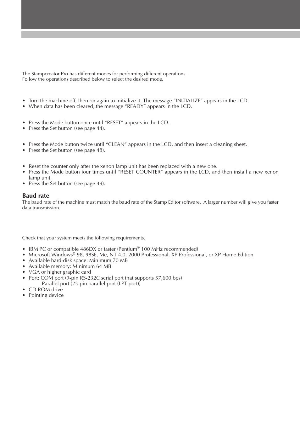 Machine mode operations, System requirements, Set up | Brother SC-2000 User Manual | Page 7 / 64