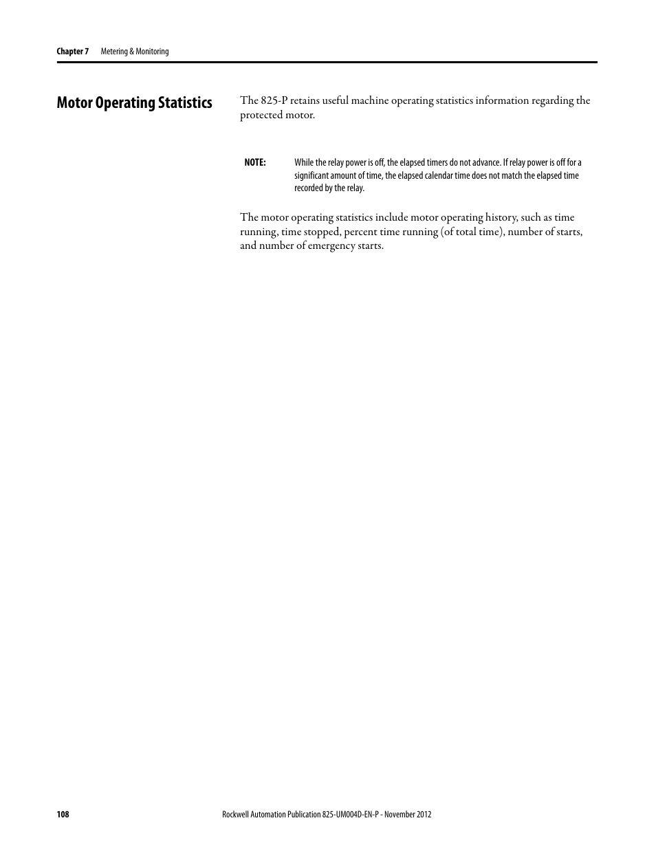 Motor operating statistics | Rockwell Automation 825-P Modular Protection System for Motors User Manual User Manual | Page 108 / 266