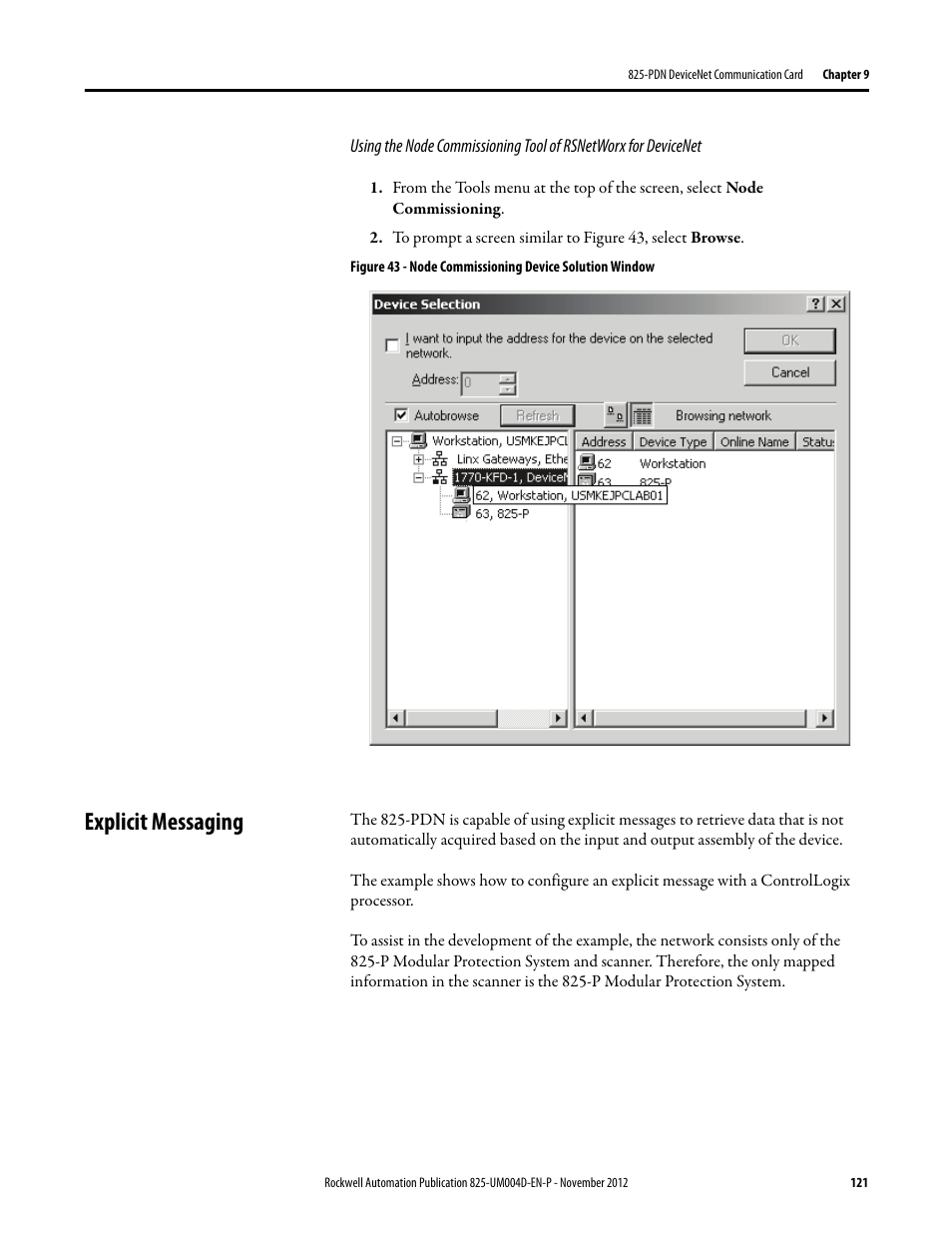 Explicit messaging | Rockwell Automation 825-P Modular Protection System for Motors User Manual User Manual | Page 121 / 266