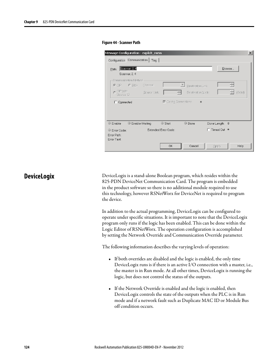 Figure 44 - scanner path, Devicelogix | Rockwell Automation 825-P Modular Protection System for Motors User Manual User Manual | Page 124 / 266