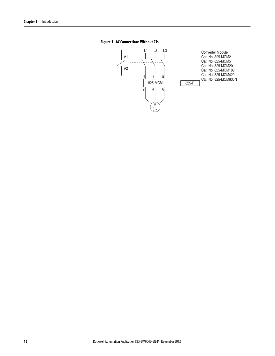 Figure 1 - ac connections without cts | Rockwell Automation 825-P Modular Protection System for Motors User Manual User Manual | Page 16 / 266