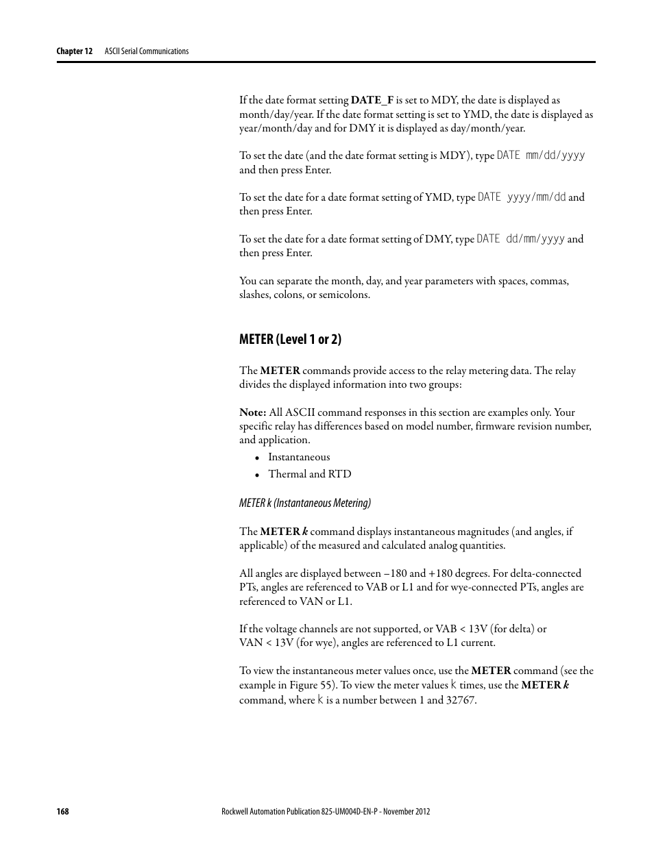 Meter (level 1 or 2), Meter k (instantaneous metering) | Rockwell Automation 825-P Modular Protection System for Motors User Manual User Manual | Page 168 / 266