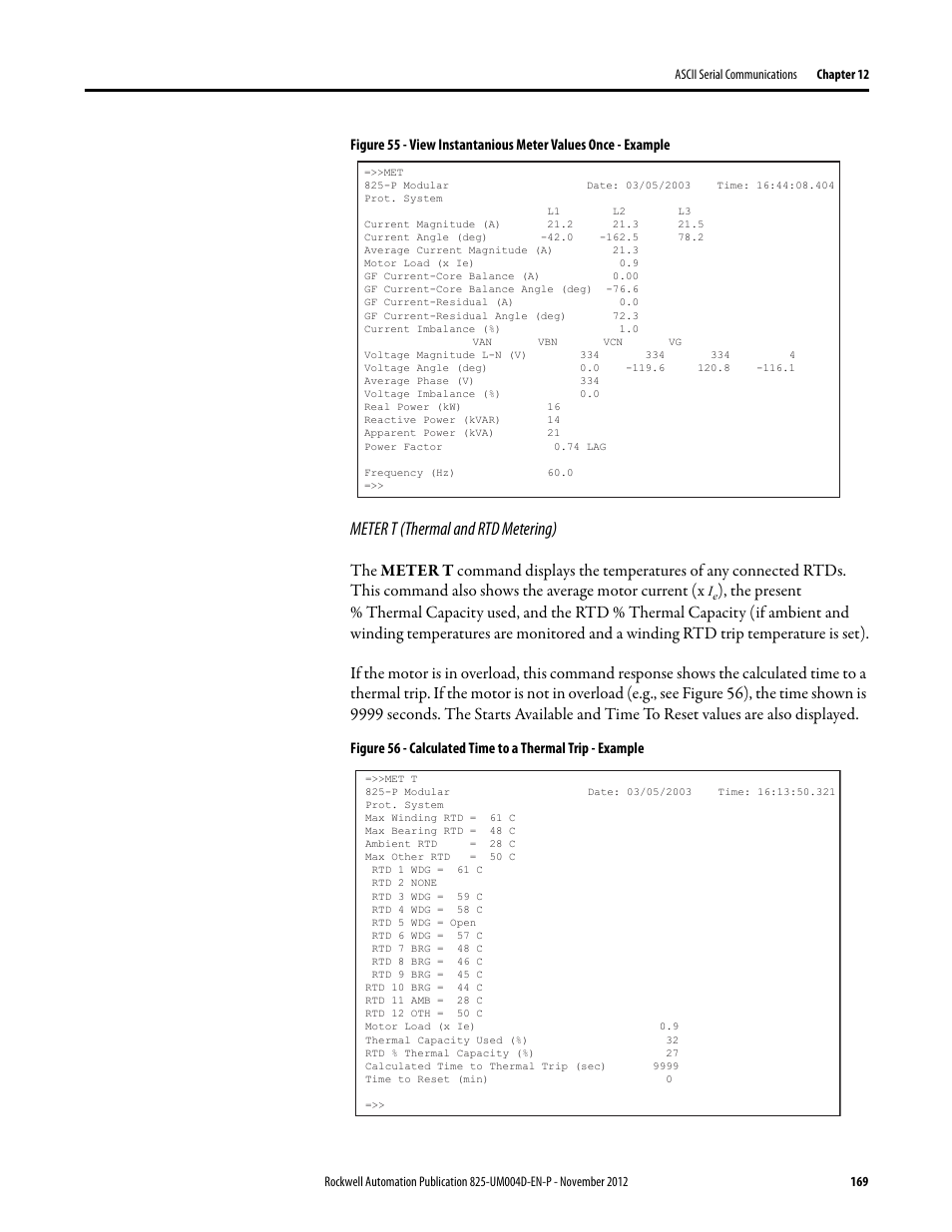 Meter t (thermal and rtd metering) | Rockwell Automation 825-P Modular Protection System for Motors User Manual User Manual | Page 169 / 266