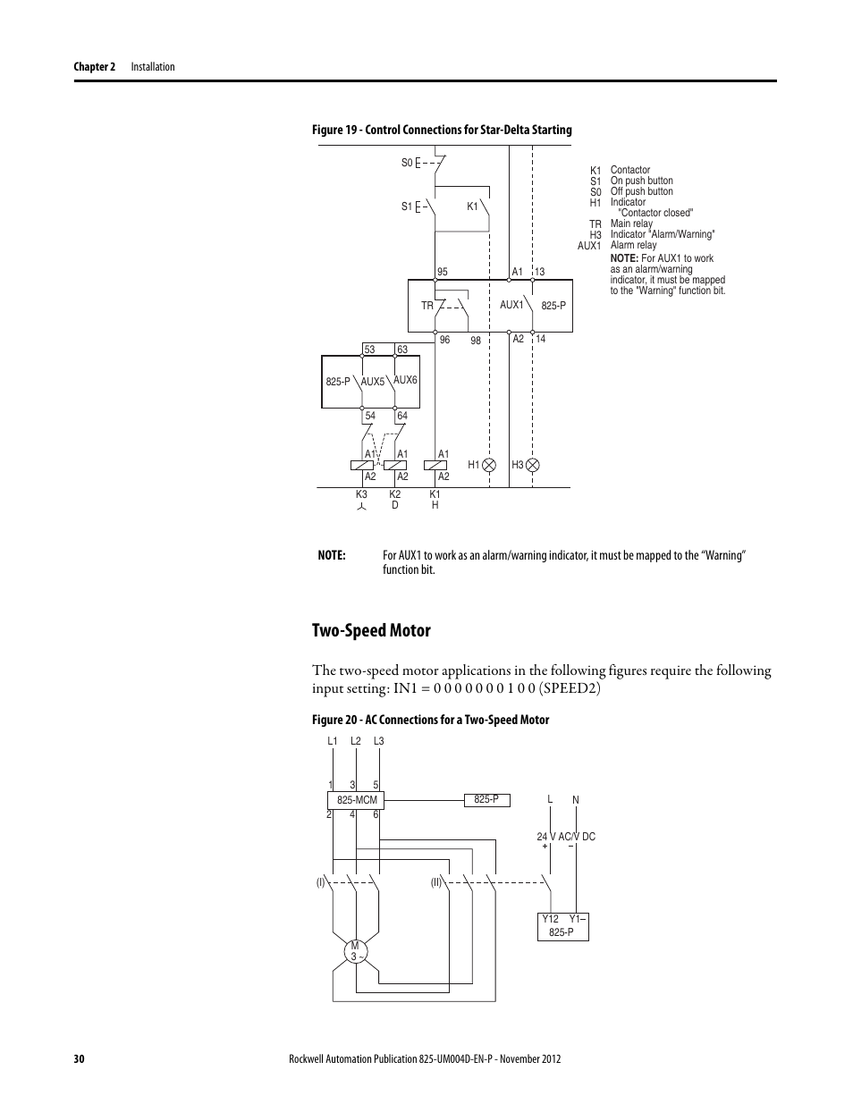 Two-speed motor, Figure 20 - ac connections for a two-speed motor | Rockwell Automation 825-P Modular Protection System for Motors User Manual User Manual | Page 30 / 266