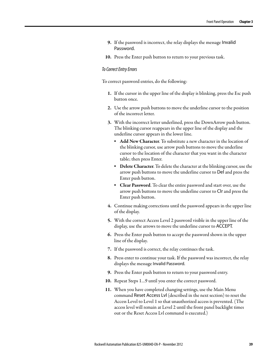 To correct entry errors | Rockwell Automation 825-P Modular Protection System for Motors User Manual User Manual | Page 39 / 266