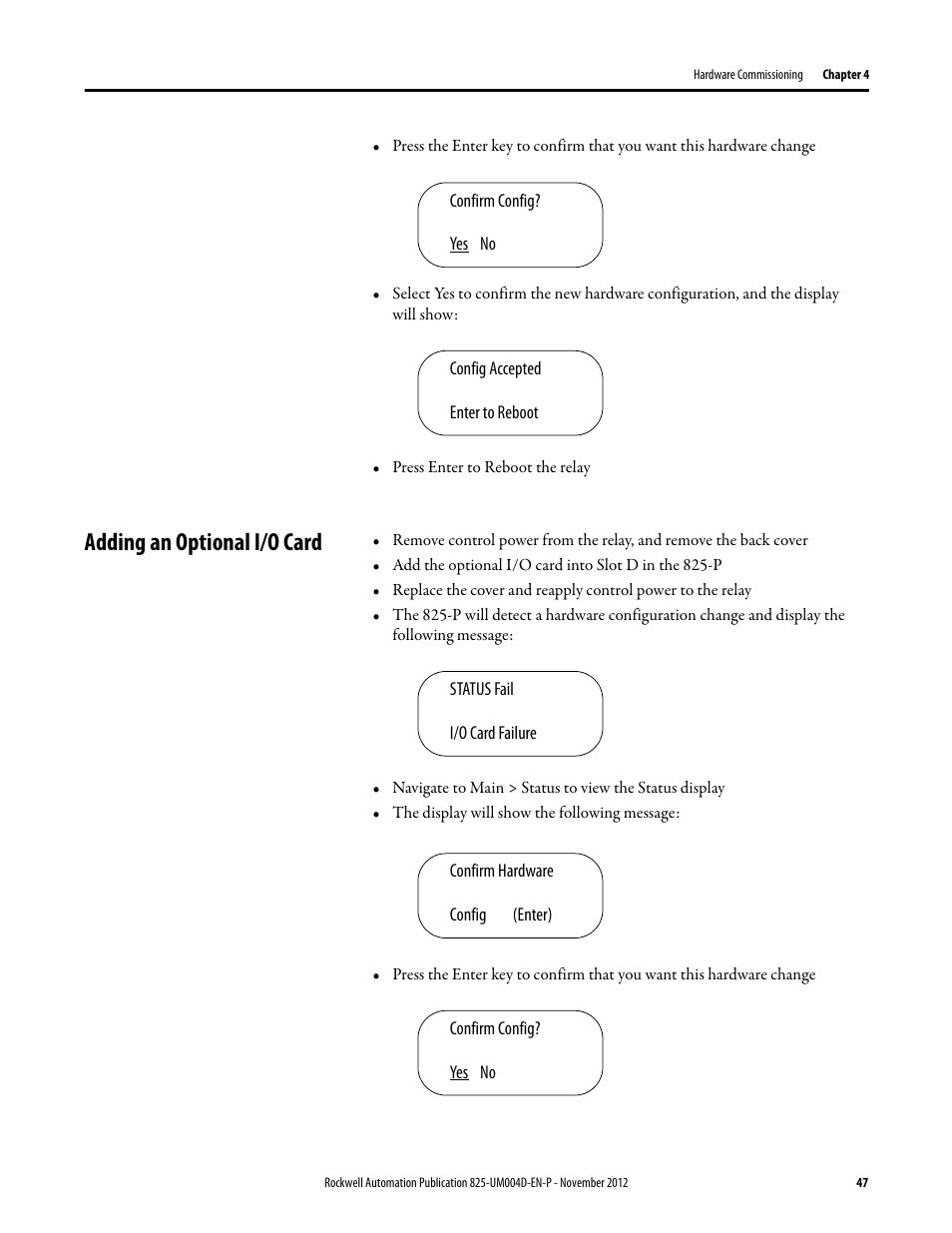Adding an optional i/o card | Rockwell Automation 825-P Modular Protection System for Motors User Manual User Manual | Page 47 / 266