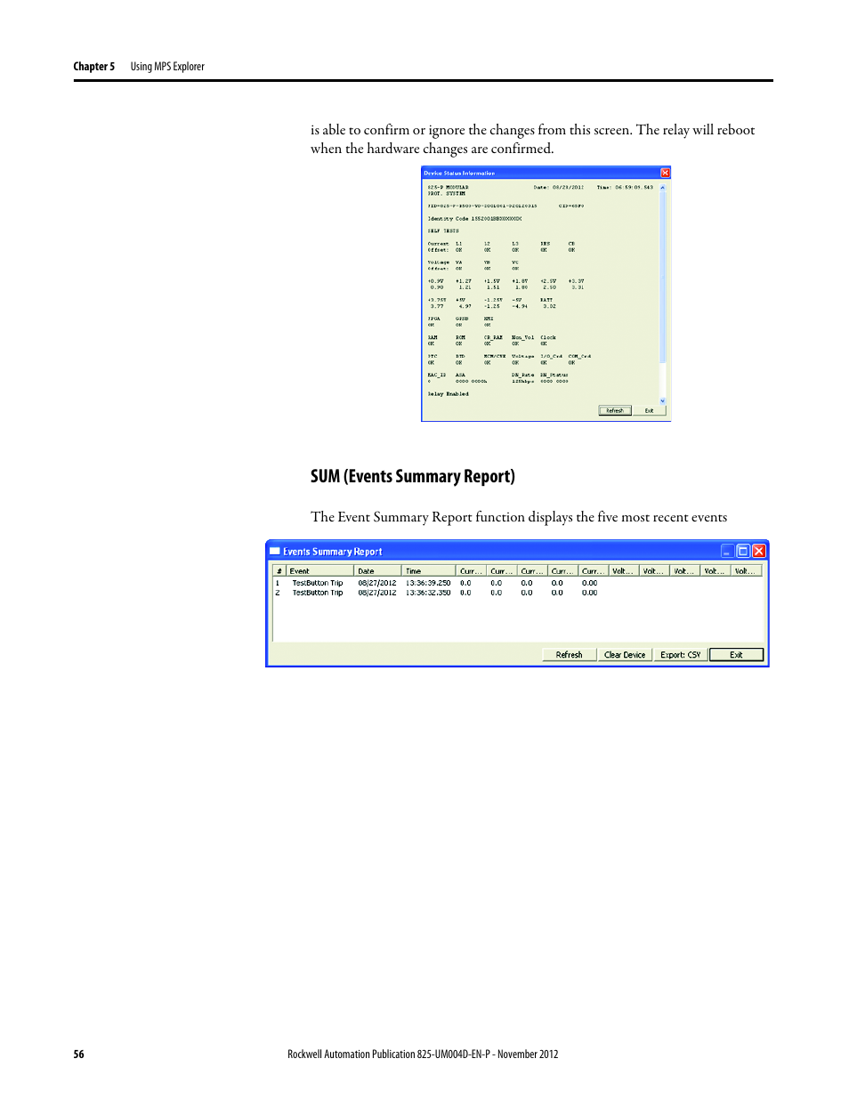 Sum (events summary report) | Rockwell Automation 825-P Modular Protection System for Motors User Manual User Manual | Page 56 / 266