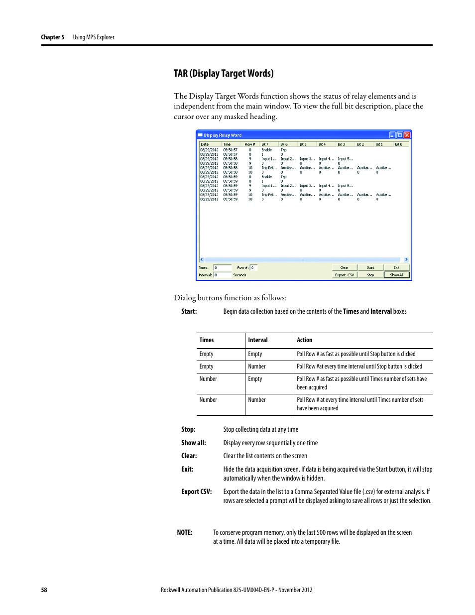 Tar (display target words) | Rockwell Automation 825-P Modular Protection System for Motors User Manual User Manual | Page 58 / 266