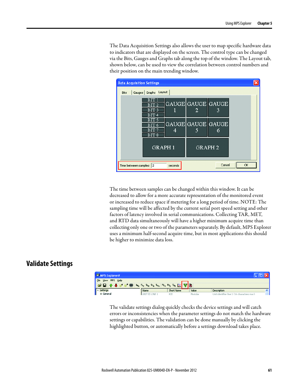 Validate settings | Rockwell Automation 825-P Modular Protection System for Motors User Manual User Manual | Page 61 / 266