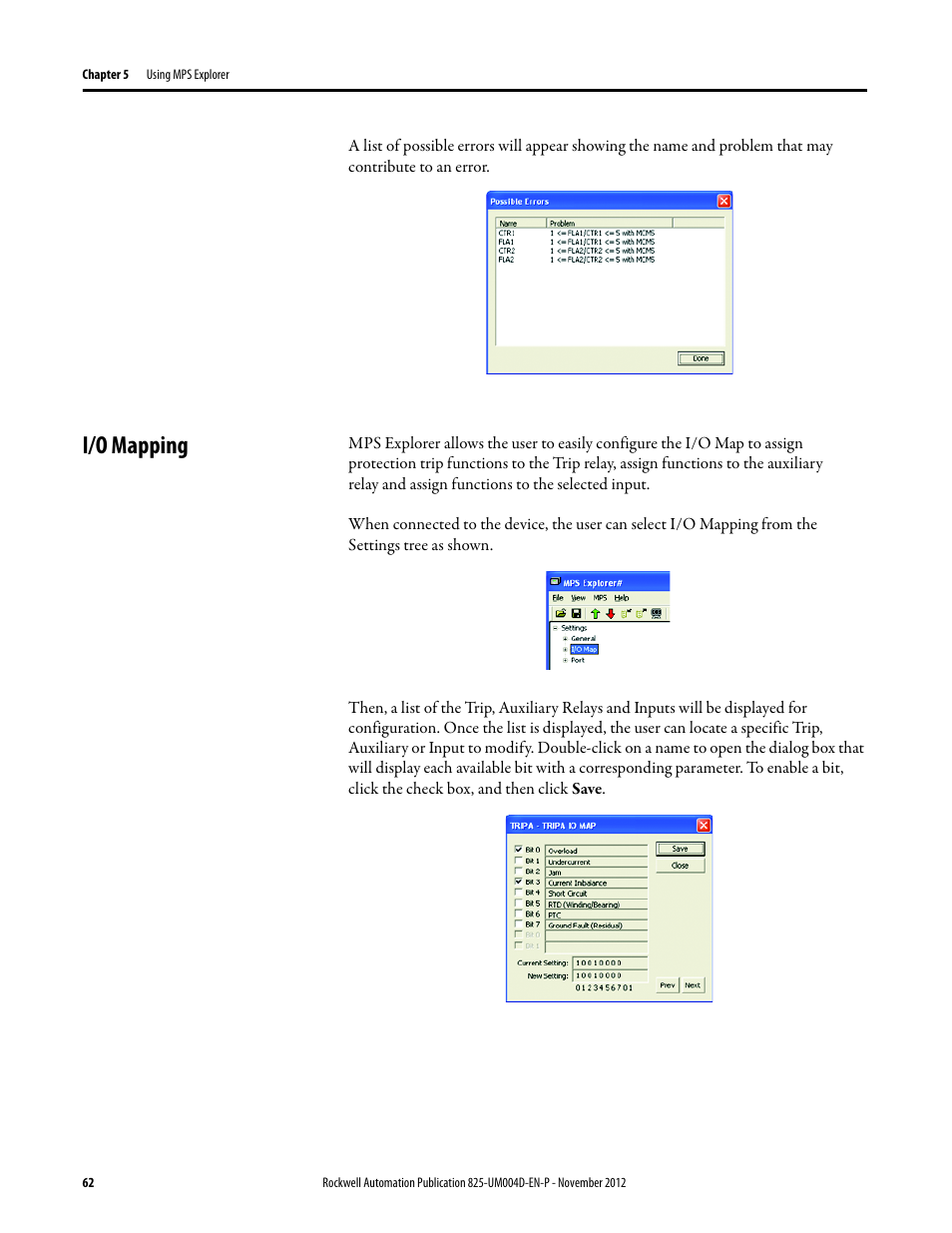 I/o mapping | Rockwell Automation 825-P Modular Protection System for Motors User Manual User Manual | Page 62 / 266