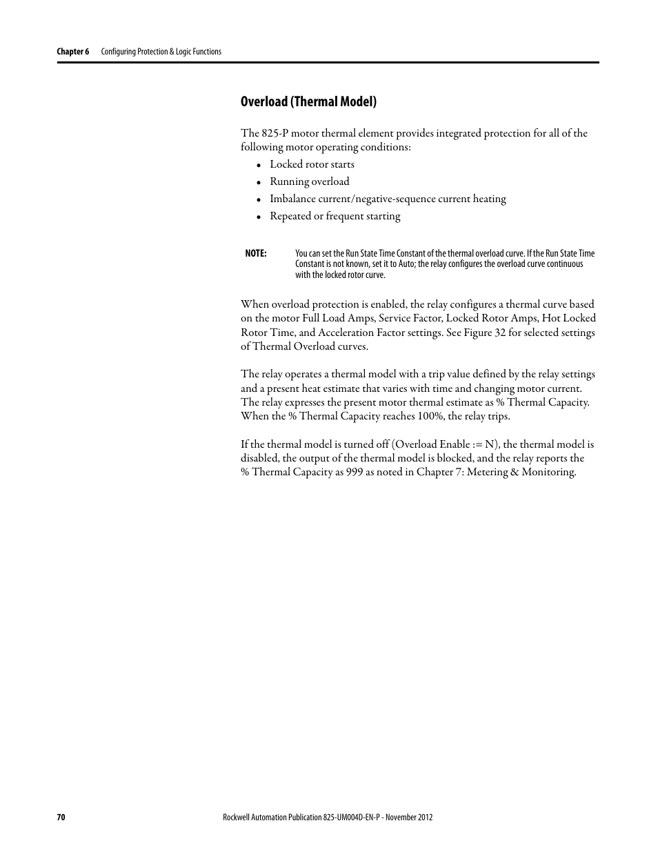 Overload (thermal model) | Rockwell Automation 825-P Modular Protection System for Motors User Manual User Manual | Page 70 / 266