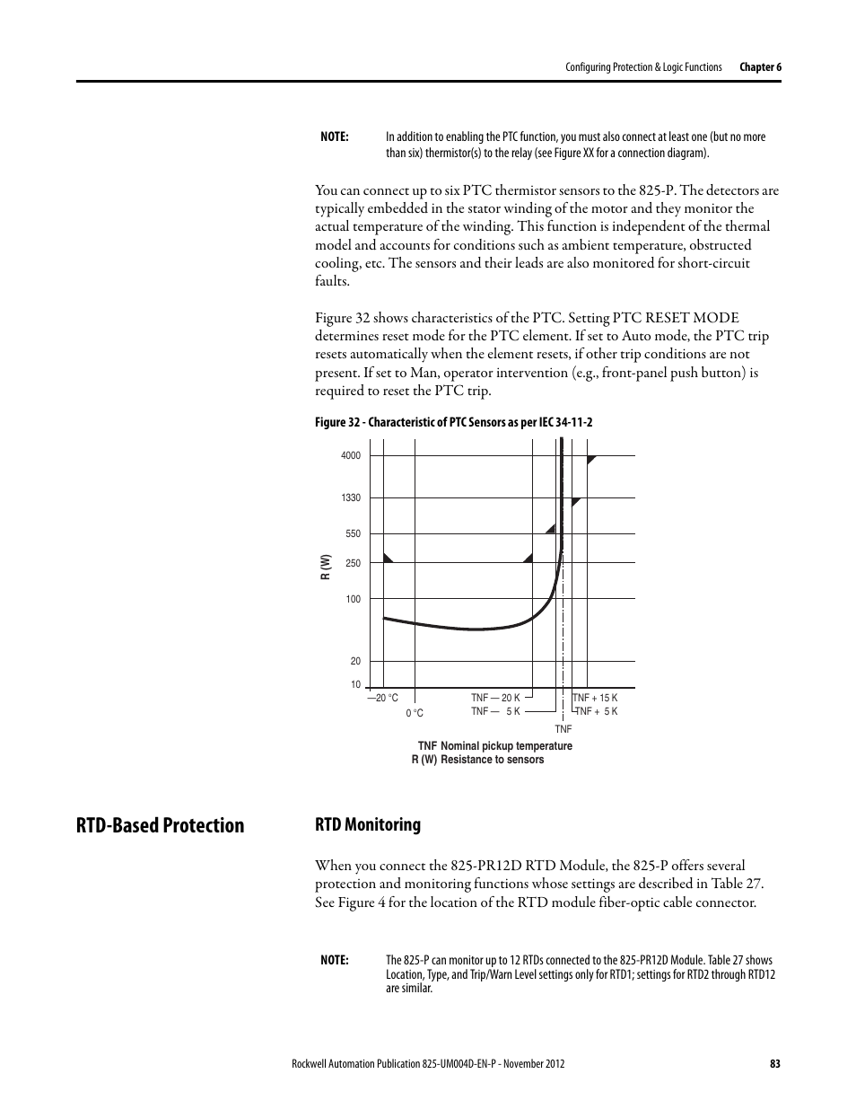 Rtd-based protection, Rtd monitoring | Rockwell Automation 825-P Modular Protection System for Motors User Manual User Manual | Page 83 / 266