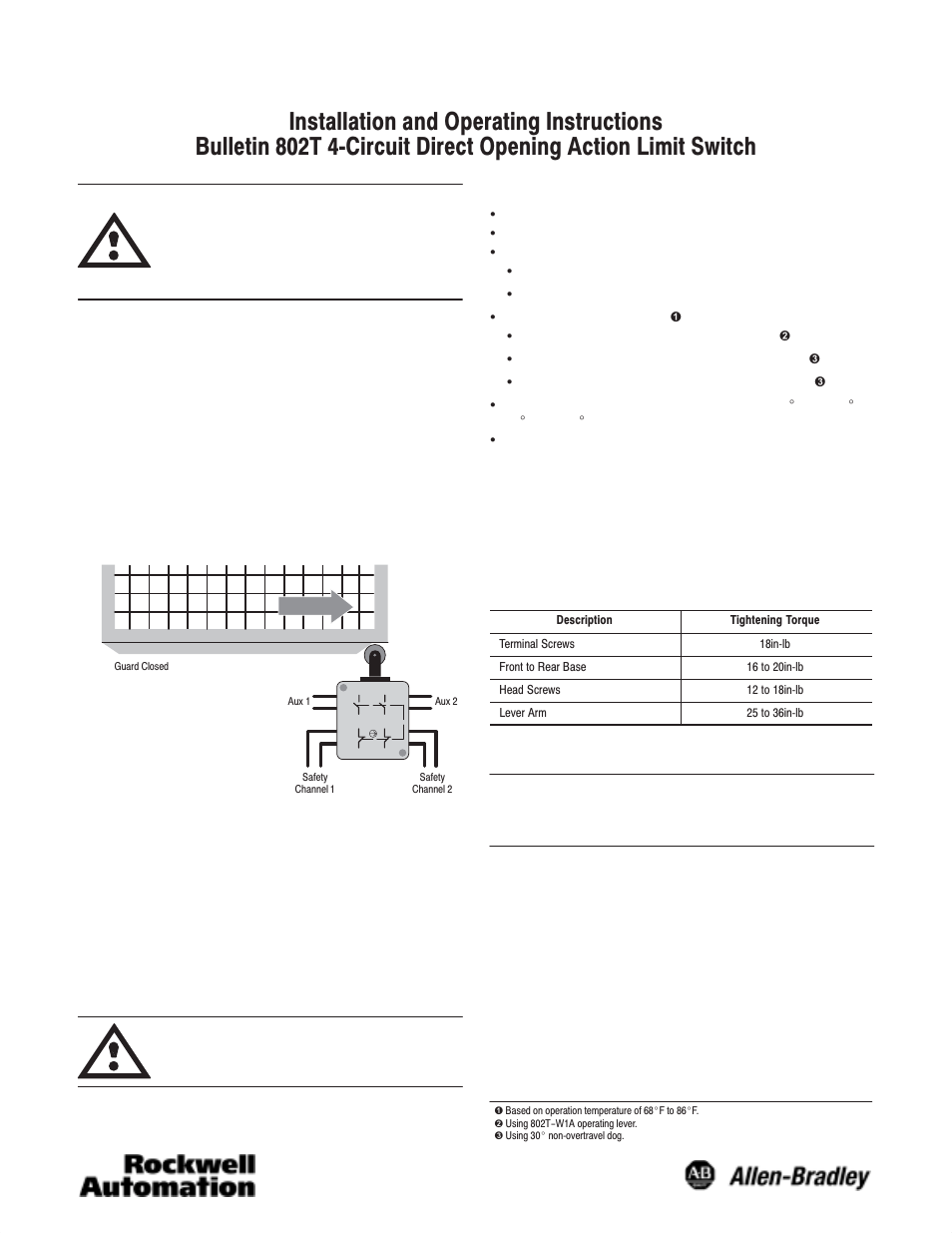 Rockwell Automation 802T 802T 4-Circuit Direct Opening Action Limit Switch User Manual | 2 pages