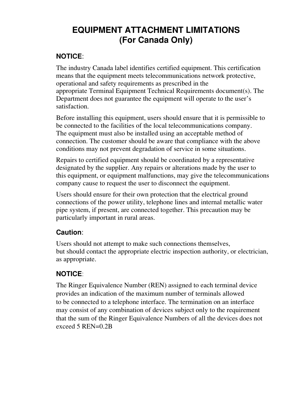 Equipment attachment limitations (for canada only) | Brother Fax-885MC User Manual | Page 107 / 108