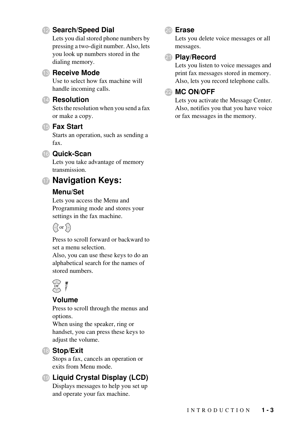 Navigation keys | Brother Fax-885MC User Manual | Page 17 / 108