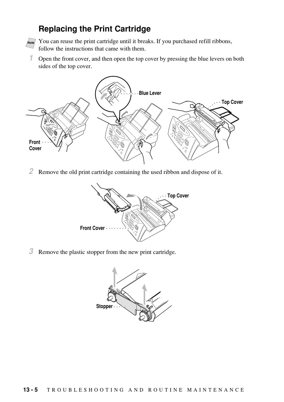 Replacing the print cartridge 1 | Brother Fax-885MC User Manual | Page 94 / 108