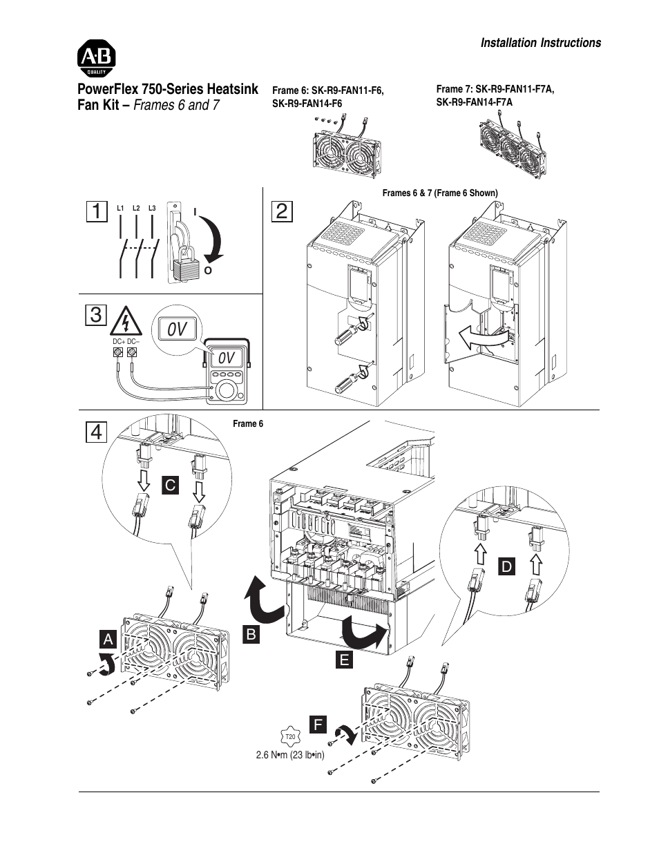 Rockwell Automation 755 PowerFlex 750-Series Heatsink Fan Kit - Frames 6 and 7 User Manual | 2 pages