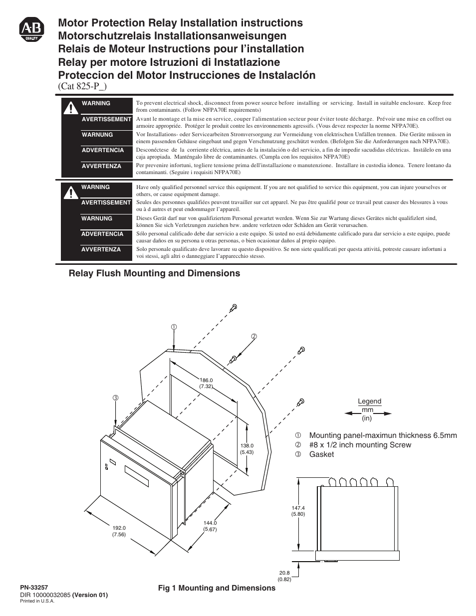 Rockwell Automation 825-P_ Bul 825 Motor Protection Relay Installation User Manual | 4 pages