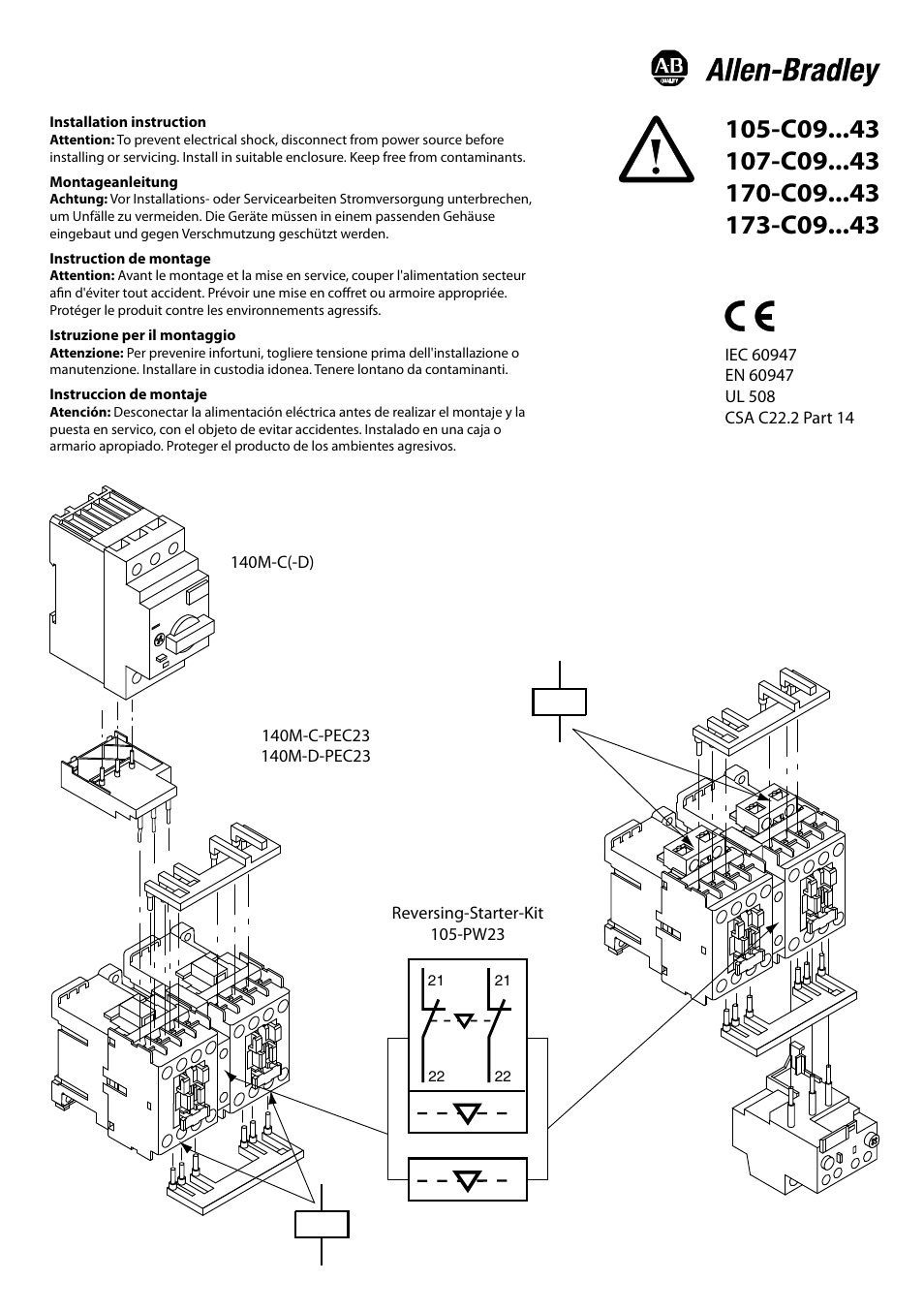 Rockwell Automation 170-C09...43 Bul 140M Accessories for 140M-C,-D,-F Motor Protection Circuit Breaker User Manual | 2 pages