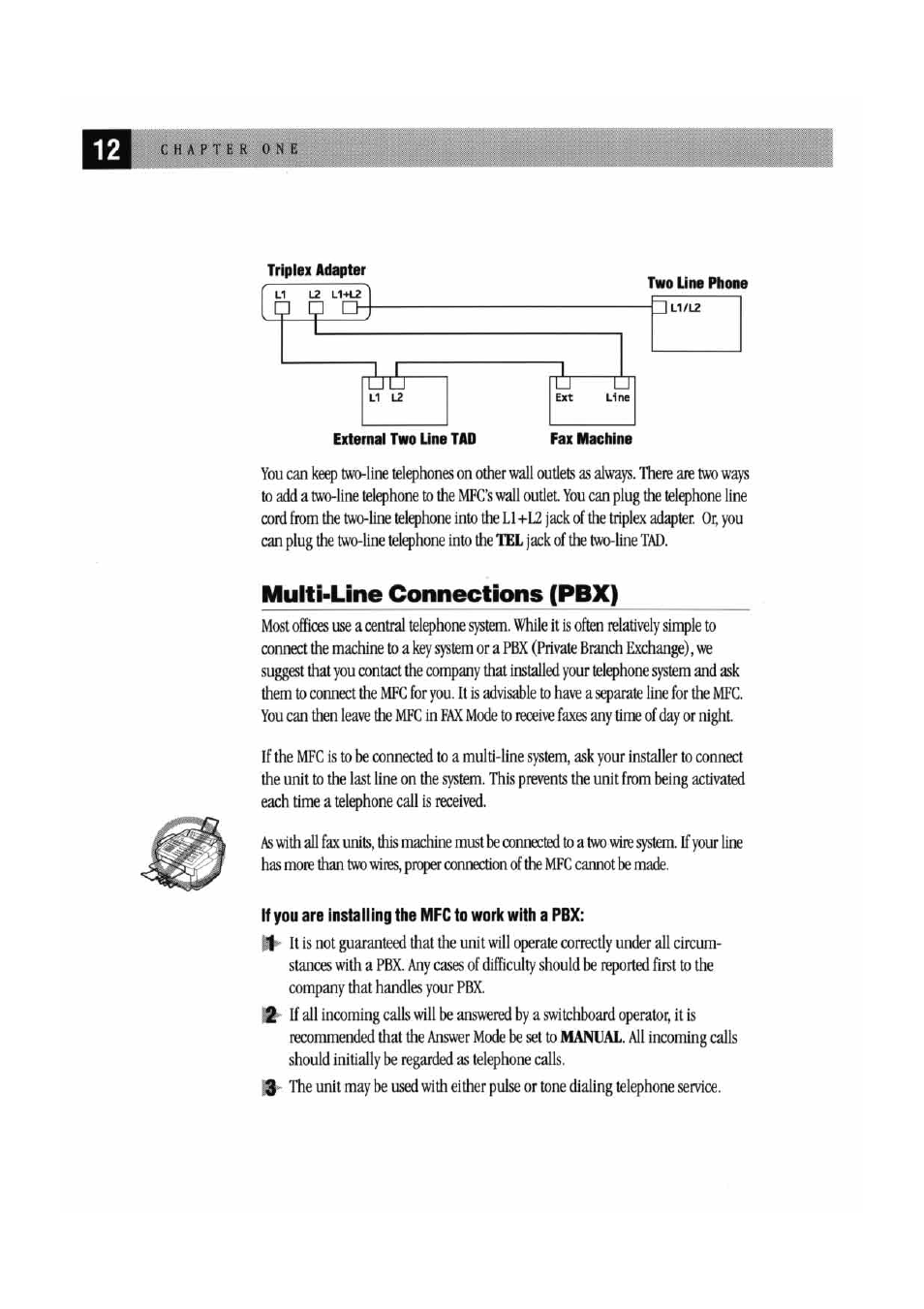 Multi-line connections (pbx) | Brother MFC 7000FC User Manual | Page 16 / 45