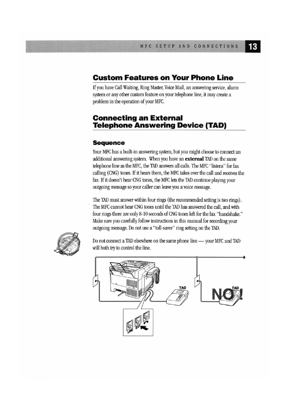 Custom features on your phone line, Sequence | Brother MFC 7000FC User Manual | Page 17 / 45