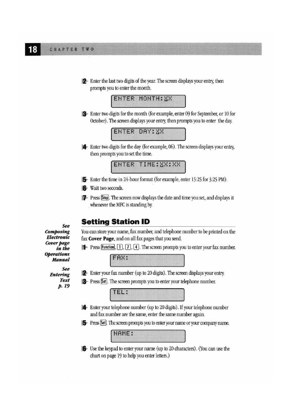 Setting station id | Brother MFC 7000FC User Manual | Page 22 / 45
