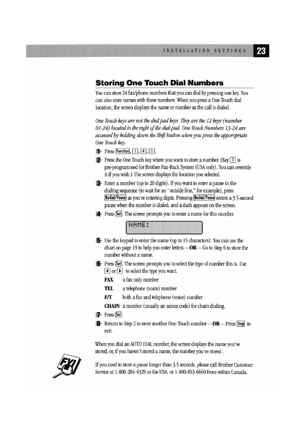 Storing one touch dial numbers | Brother MFC 7000FC User Manual | Page 27 / 45