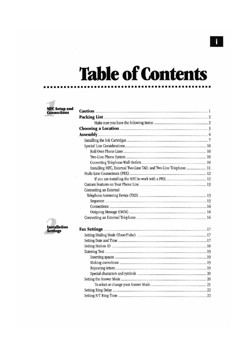 Taue of contents | Brother MFC 7000FC User Manual | Page 3 / 45