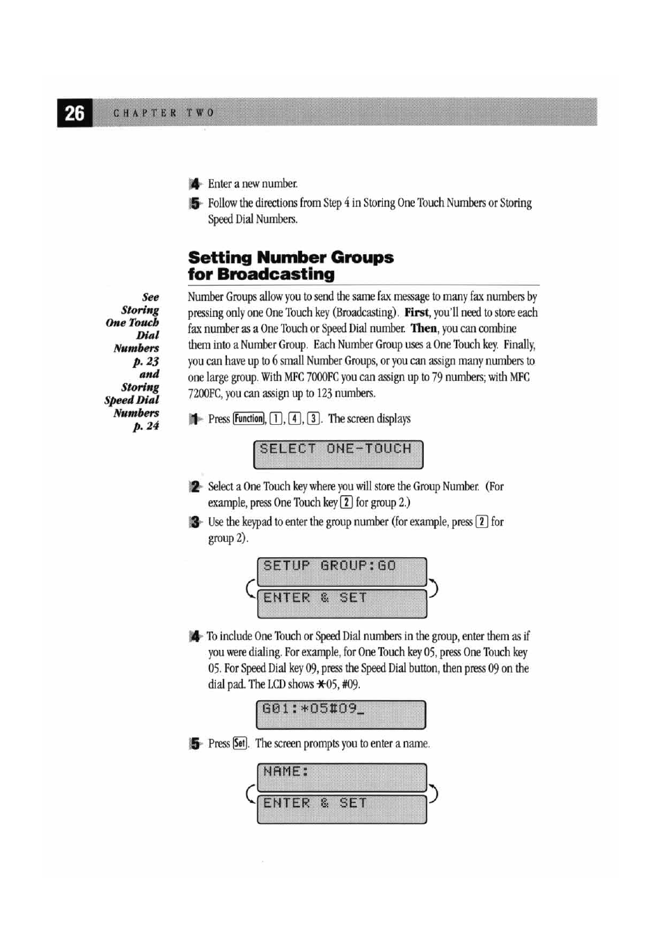 Setting number groups, For broadcasting, Setting number groups for broadcasting | Brother MFC 7000FC User Manual | Page 30 / 45