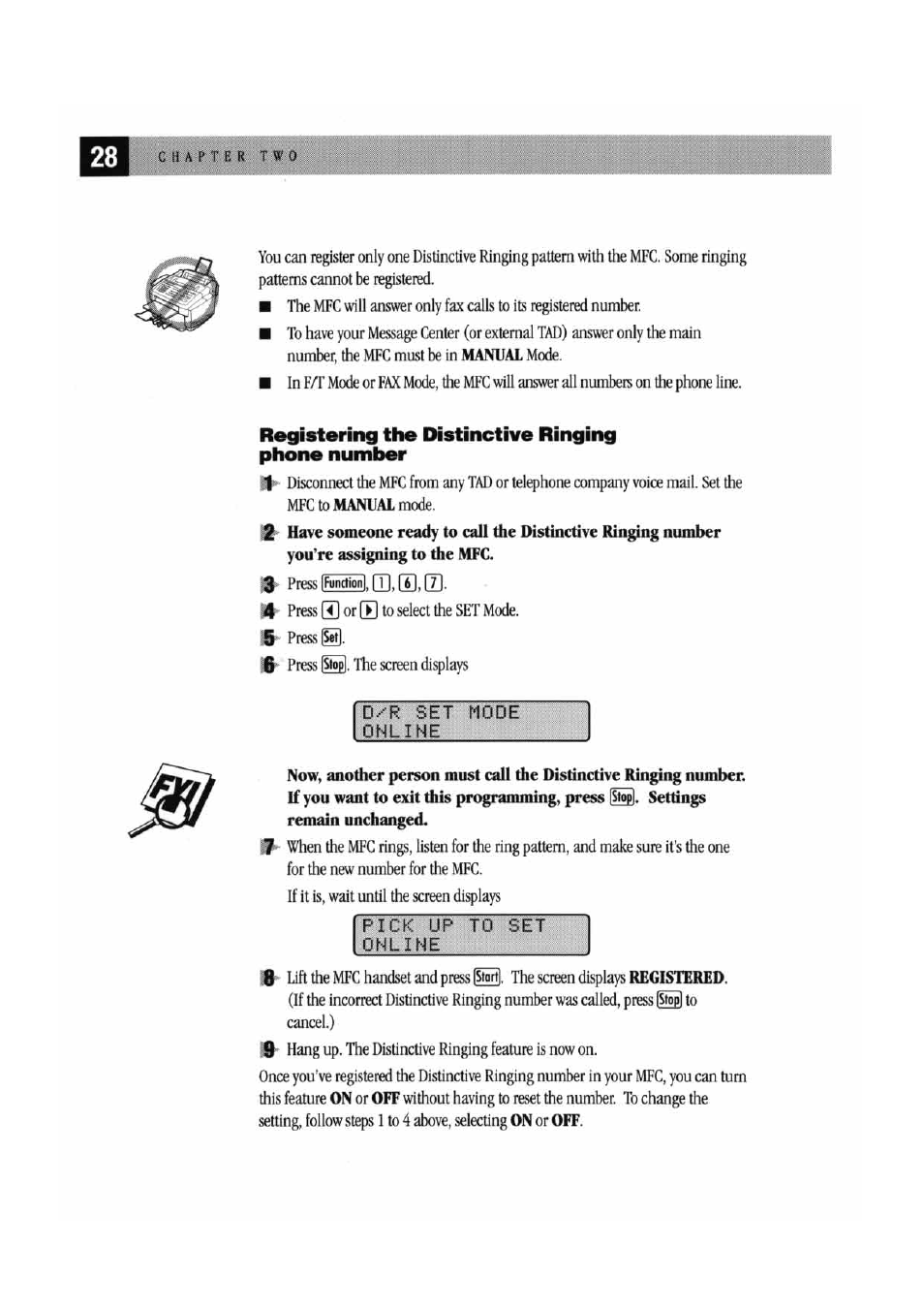 Registering the distinctive ringing phone number | Brother MFC 7000FC User Manual | Page 32 / 45