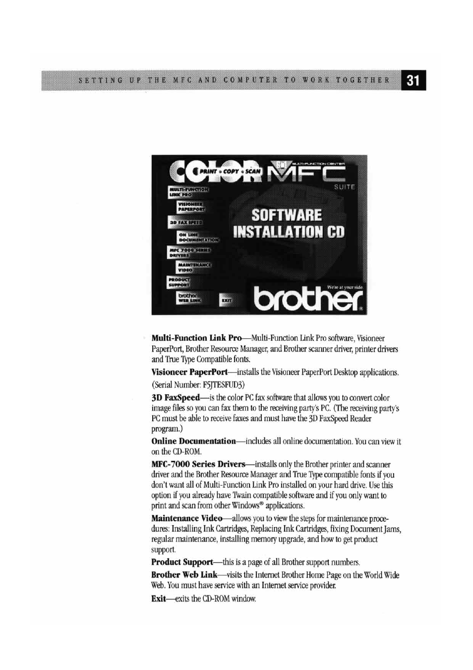 Orocner, Cctowbmrcz, Software installation co | Brother MFC 7000FC User Manual | Page 35 / 45