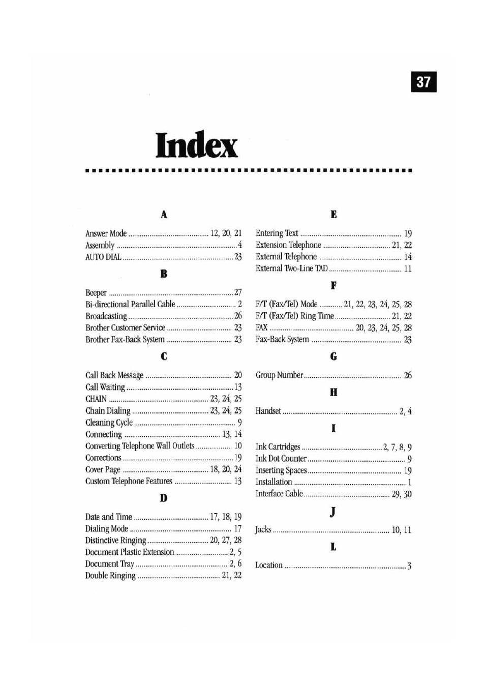 Index | Brother MFC 7000FC User Manual | Page 41 / 45