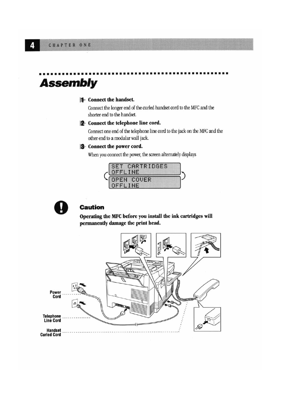 Assembly, Caution | Brother MFC 7000FC User Manual | Page 8 / 45