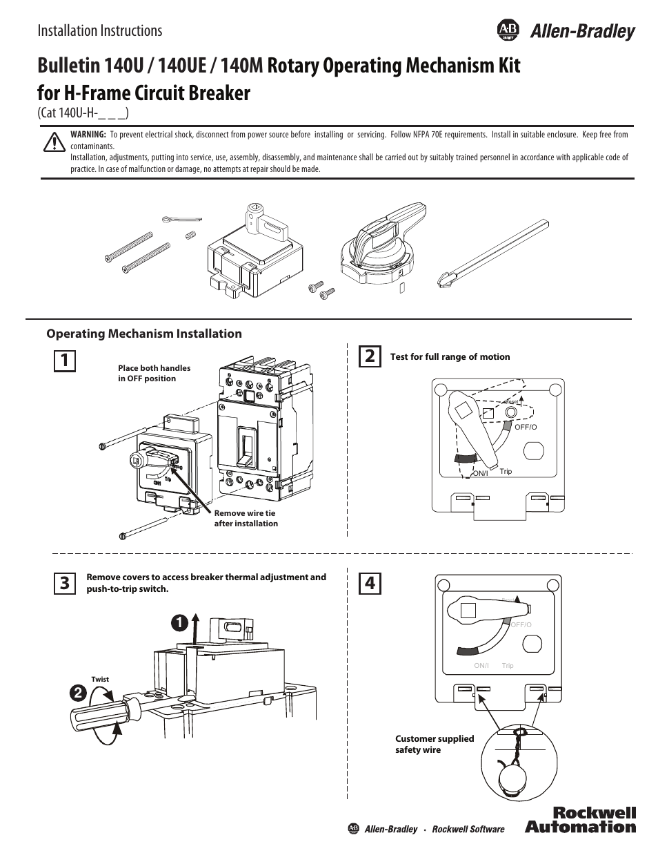 Rockwell Automation 140U-xxx H-Frame C.B. for Variable Depth Rotary Handle Mech. User Manual | 4 pages