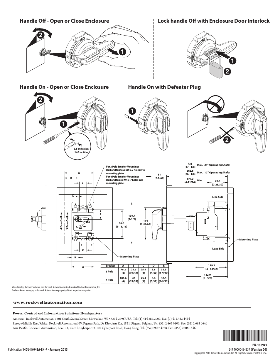 Rockwell Automation 140U-xxx H-Frame C.B. for Variable Depth Rotary Handle Mech. User Manual | Page 4 / 4