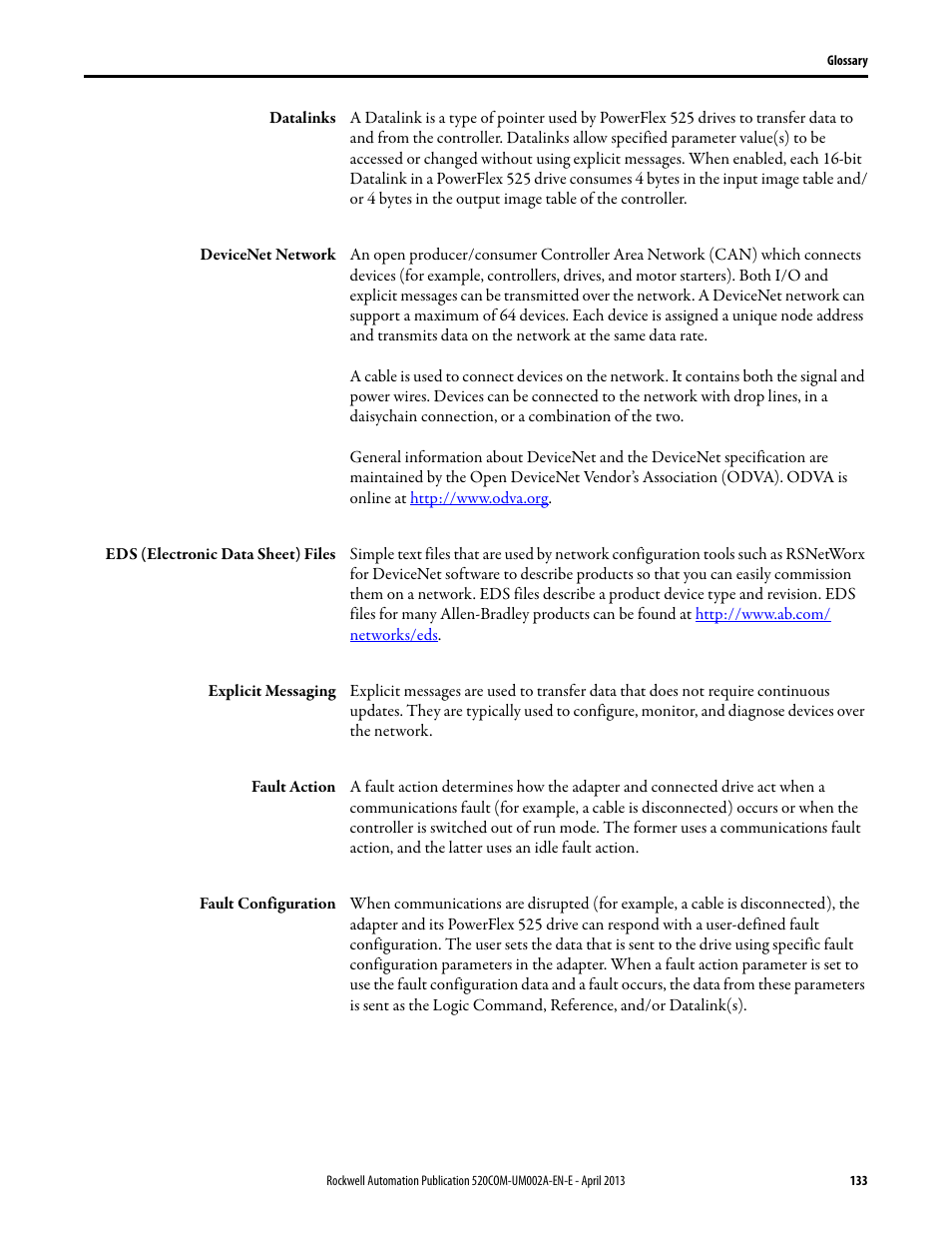Rockwell Automation 25-COMM-D PowerFlex 525 DeviceNet Adapter User Manual | Page 133 / 140