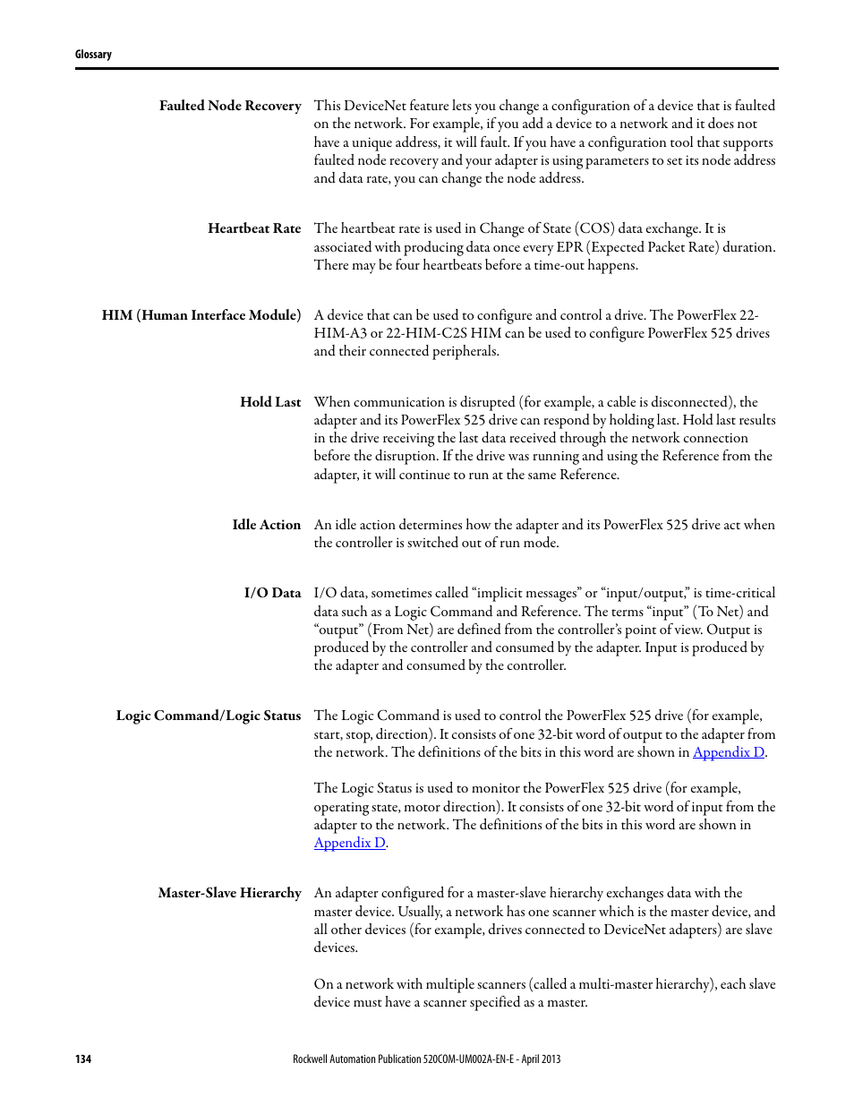 Rockwell Automation 25-COMM-D PowerFlex 525 DeviceNet Adapter User Manual | Page 134 / 140