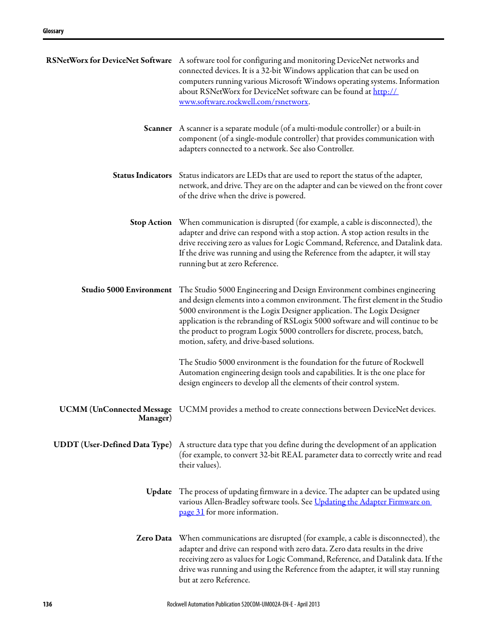 Rockwell Automation 25-COMM-D PowerFlex 525 DeviceNet Adapter User Manual | Page 136 / 140