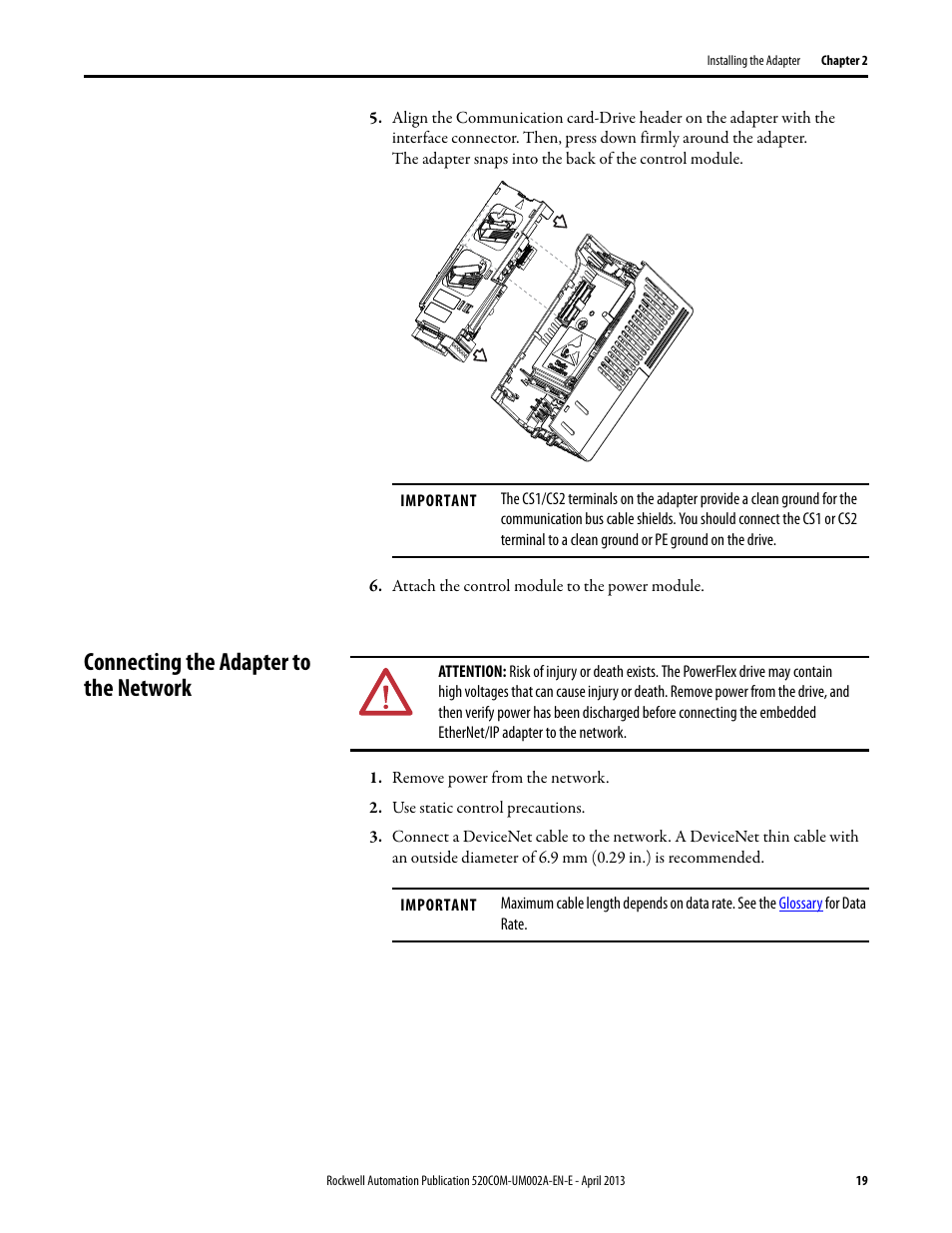 Connecting the adapter to the network | Rockwell Automation 25-COMM-D PowerFlex 525 DeviceNet Adapter User Manual | Page 19 / 140