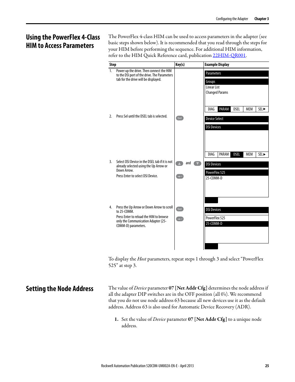 Setting the node address | Rockwell Automation 25-COMM-D PowerFlex 525 DeviceNet Adapter User Manual | Page 25 / 140