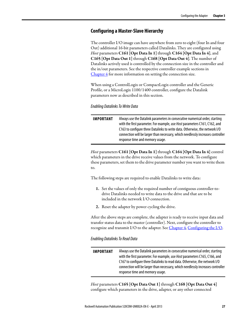 Configuring a master-slave hierarchy | Rockwell Automation 25-COMM-D PowerFlex 525 DeviceNet Adapter User Manual | Page 27 / 140