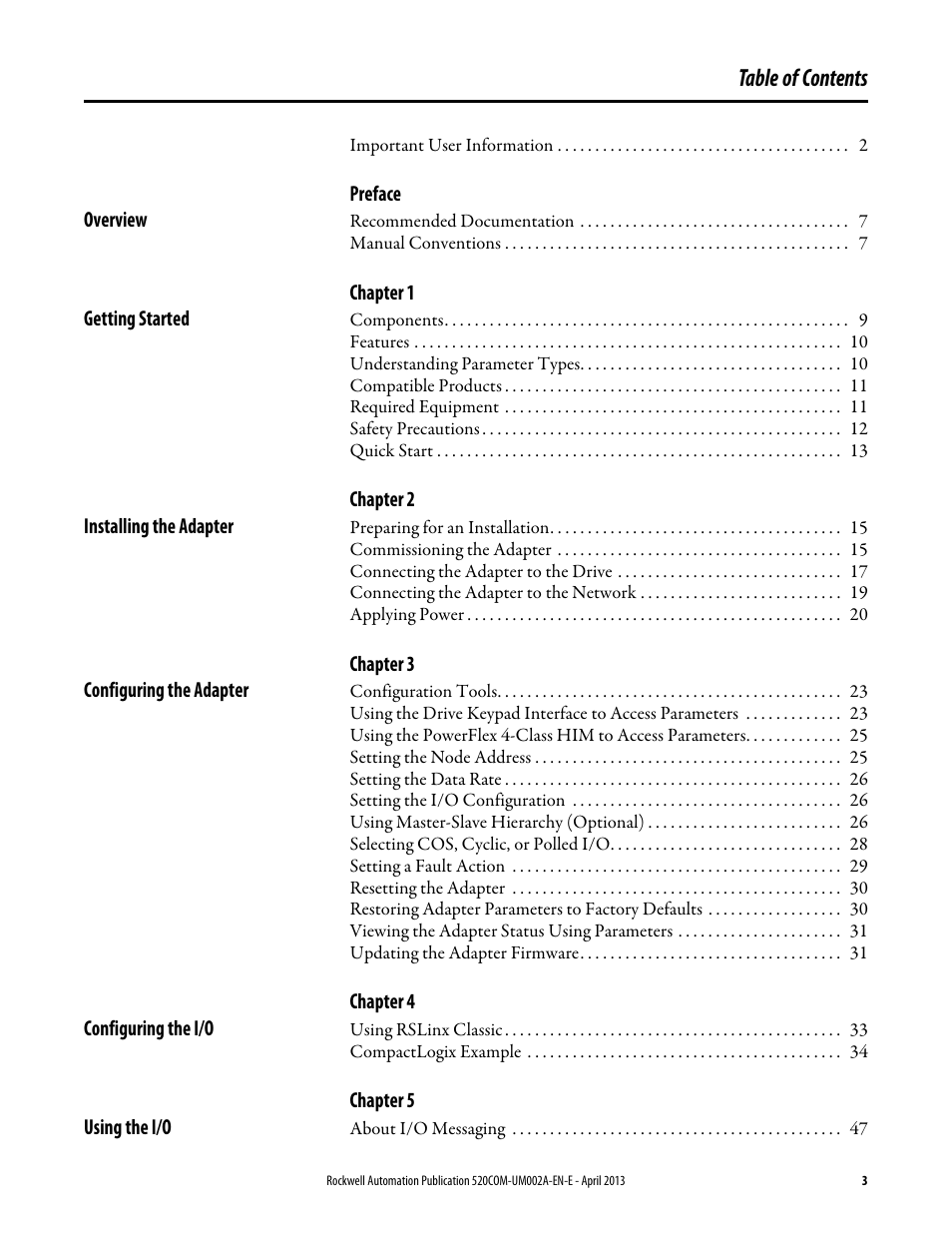 Rockwell Automation 25-COMM-D PowerFlex 525 DeviceNet Adapter User Manual | Page 3 / 140