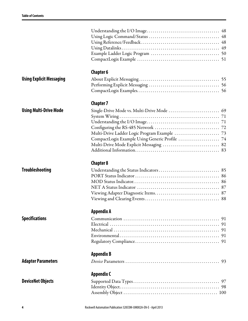 Rockwell Automation 25-COMM-D PowerFlex 525 DeviceNet Adapter User Manual | Page 4 / 140