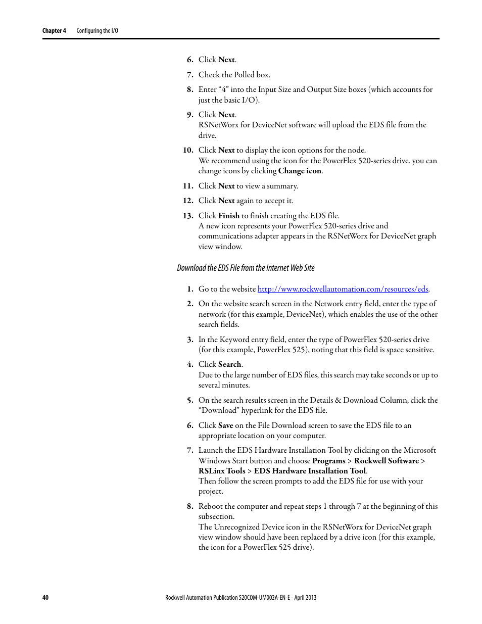 Download the eds | Rockwell Automation 25-COMM-D PowerFlex 525 DeviceNet Adapter User Manual | Page 40 / 140